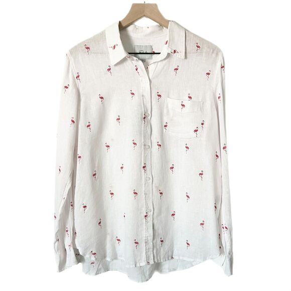 NEW Rails Charli Button Down Shirt in White with Fuschia Flamingos Size Medium - Picture 1 of 6
